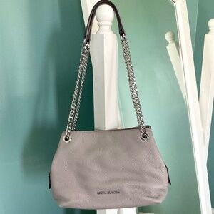 Michael Kors Jet Set Chain Messenger Shoulder Bag Gray Pebbled